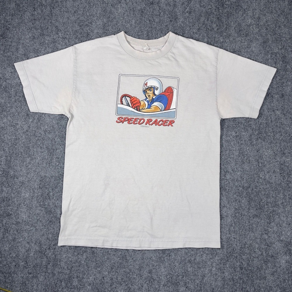 Speed Racer Graphic T-Shirt Mens L Gray 2002 Vintage Anime Mach 5 Tee